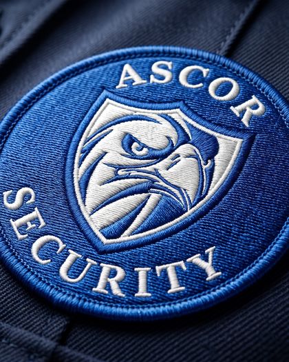 Detalle del parche bordado ASCOR Security